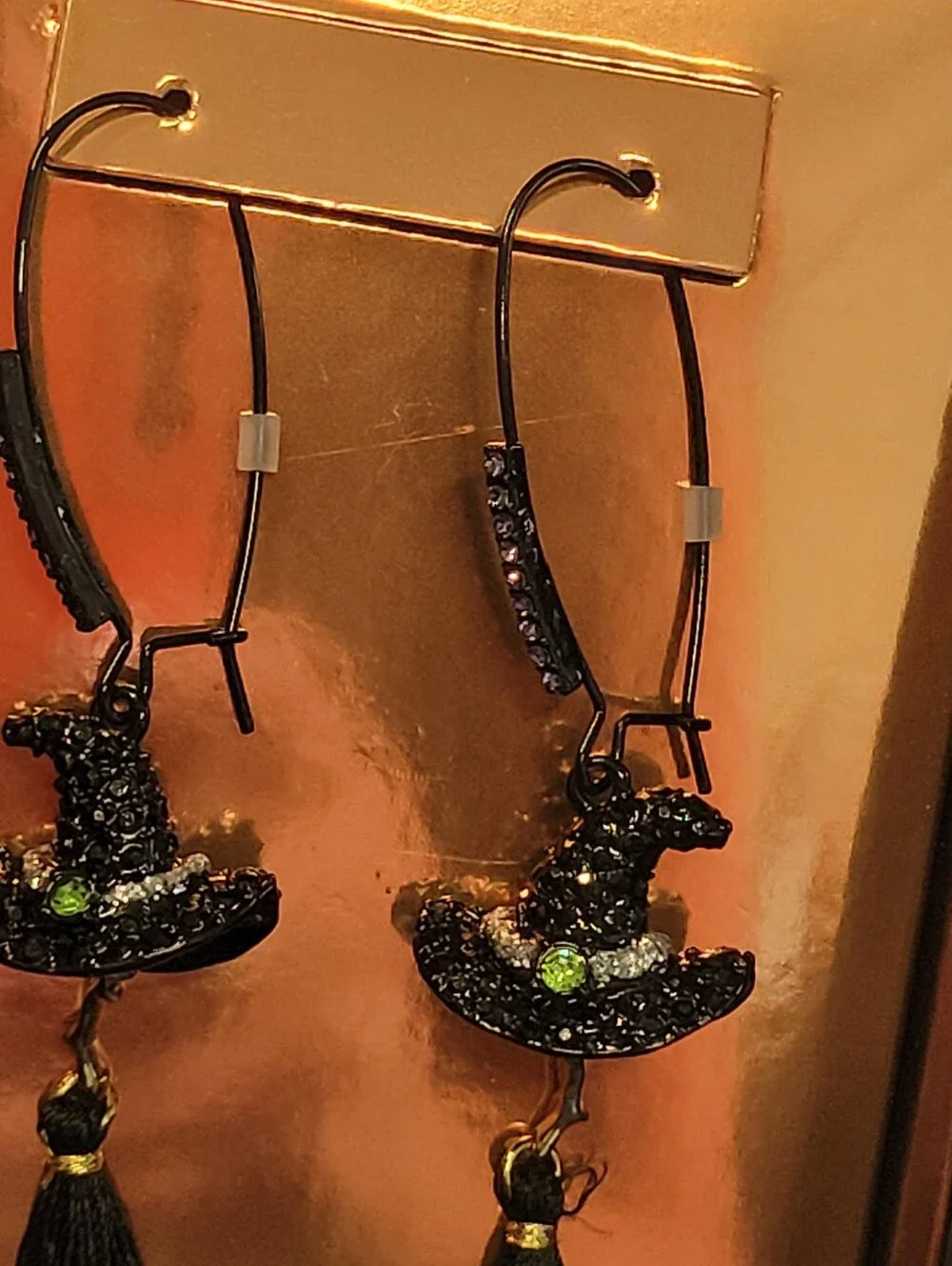 Betsey Johnson Black and Green Witch Hat Tassel Earrings